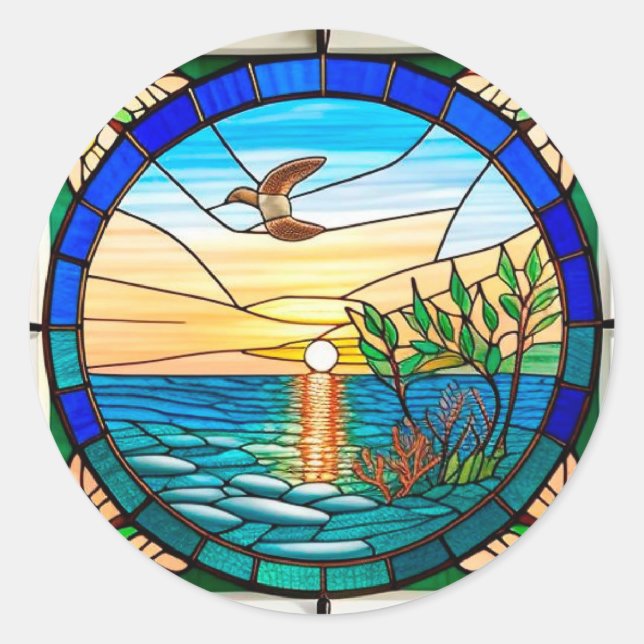 Coastal Nature Landscape Art – Beach Lover Gift Classic Round Sticker (Front)