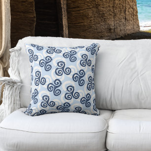 Coastal Nautica Blues Celtic Triskele Symbol Cushion