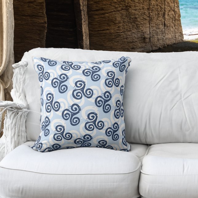 Coastal Nautica Blues Celtic Triskele Symbol Cushion (Creator Uploaded)