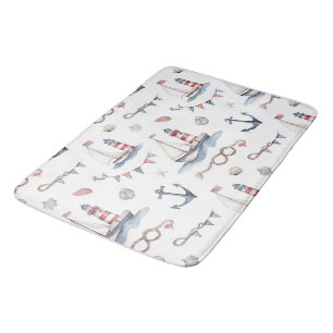Coastal Nautical 4th of July Sailboats Lighthouse Bath Mat