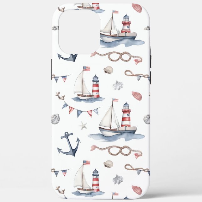 Coastal Nautical 4th of July Sailboats Lighthouse  Case-Mate iPhone Case (Back)