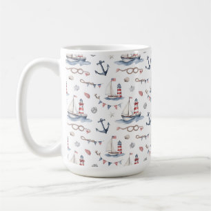 Coastal Nautical 4th of July Sailboats Lighthouse Coffee Mug