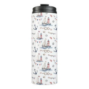 Coastal Nautical 4th of July Sailboats Lighthouse  Thermal Tumbler