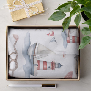 Coastal Nautical 4th of July Sailboats Lighthouse  Tissue Paper