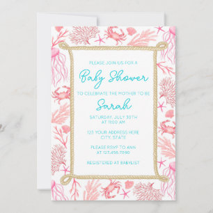 Coastal Nautical Baby Shower Invitation Girl