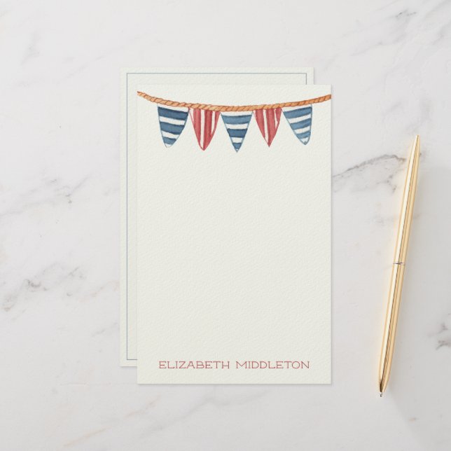 Coastal Nautical Beach Flags Personalised Stationery (Front/Back In Situ)