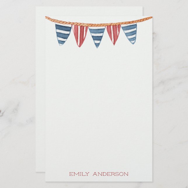 Coastal Nautical Beach Flags Personalised Stationery (Front/Back)
