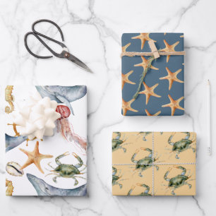 Coastal, Nautical Beach Matching Designs Wrapping Paper Sheet