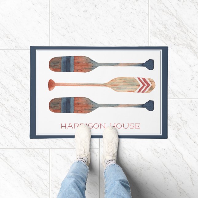 Coastal Nautical Beach Oars Personalised Doormat (Indoor)