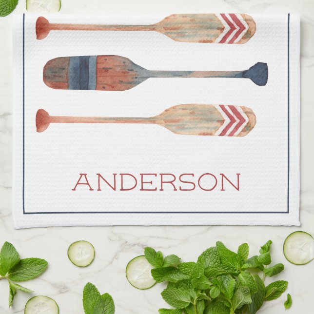 Coastal Nautical Beach Oars Personalised Tea Towel (Folded)