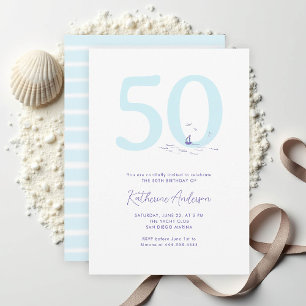 Coastal Nautical Boat Ocean Elegant 50th Birthday Invitation