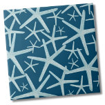 Coastal Nautical Navy Blue Beach Pattern Ceramic Tile<br><div class="desc">A cute and trendy navy blue and teal coastal beach pattern with starfish. Change out the background colour if you'd like! Whether you want to use this tile as a little coaster or trivet for a drink or plate... or you want to go big with a kitchen backsplash, or bathroom...</div>