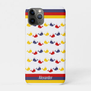  Coastal Nautical Navy BLUE RED YELLOW WHALE   iPhone 11 Pro Case
