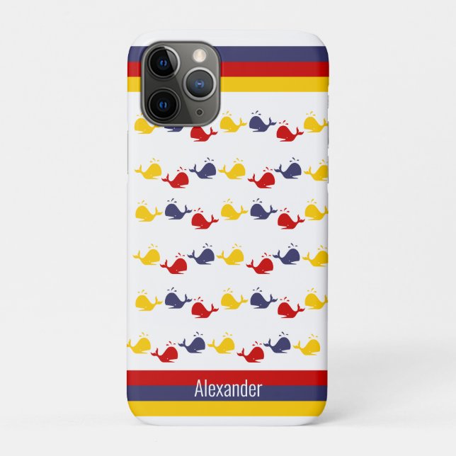  Coastal Nautical Navy BLUE RED YELLOW WHALE   Case-Mate iPhone Case (Back)