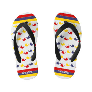  Coastal Nautical Navy BLUE RED YELLOW WHALE    Kid's Thongs
