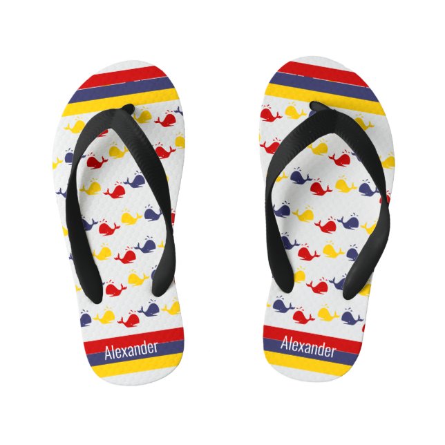  Coastal Nautical Navy BLUE RED YELLOW WHALE    Kid's Thongs (Footbed)