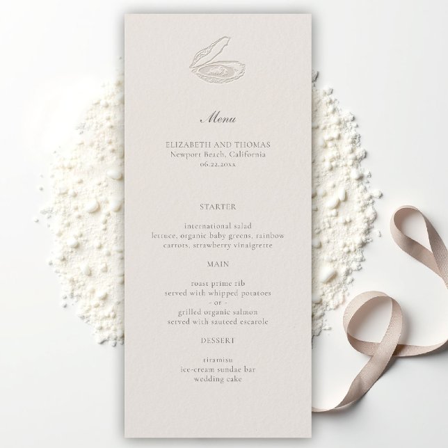 Coastal Nautical Oyster Classic Ecru Wedding Menu (oyster wedding menu coastal nautical formal traditional modern classic ecru elegant boat yacht sea)