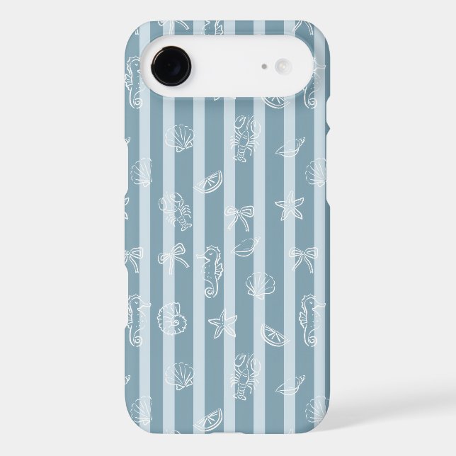 Coastal Nautical Pattern | Blue Sea Shell & Seahor (Back)