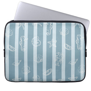 Coastal Nautical Pattern Blue Sea Shell & Seahor Laptop Sleeve