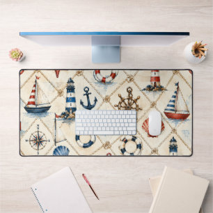 Coastal Nautical Seamless Pattern Desk Mat