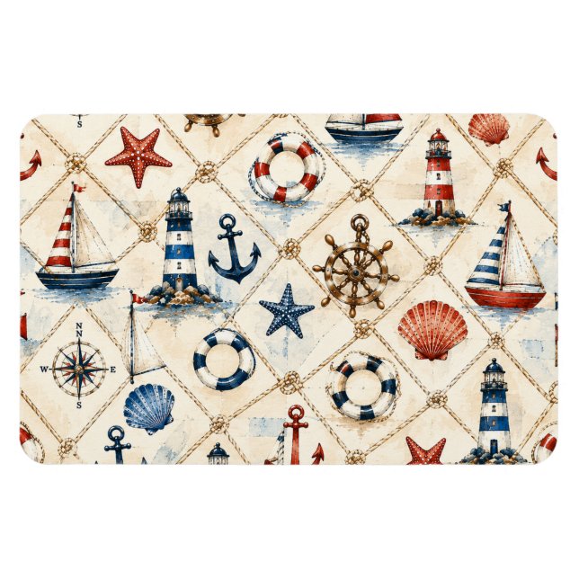 Coastal Nautical Seamless Pattern Magnet (Horizontal)