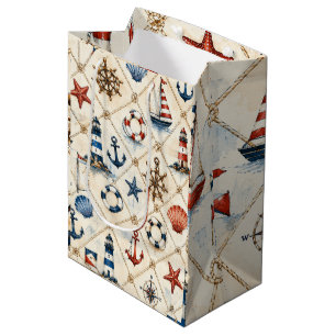 Coastal Nautical Seamless Pattern Medium Gift Bag