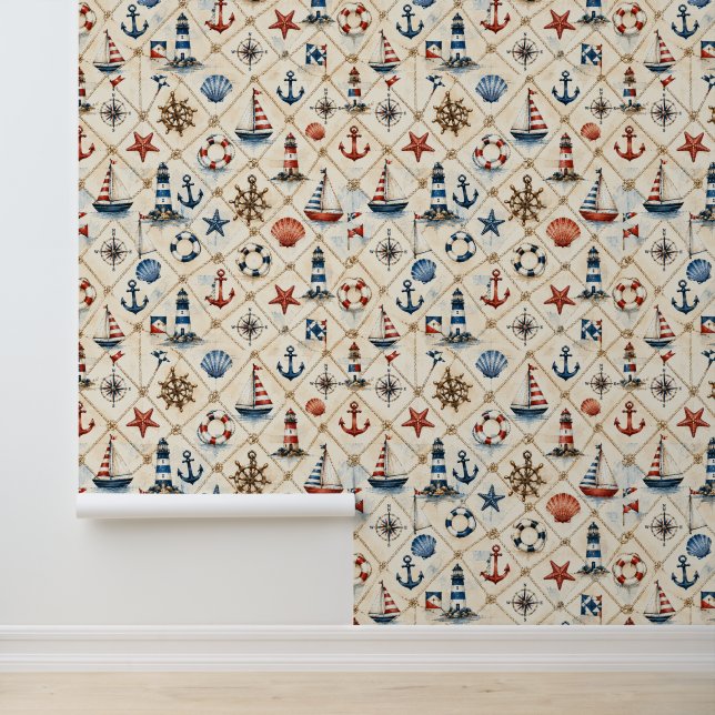 Coastal Nautical Seamless Pattern Wallpaper (Application)