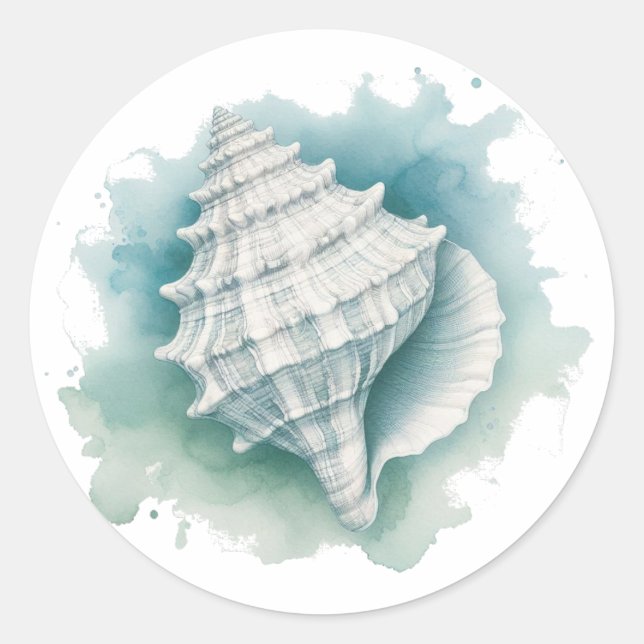 Coastal/Nautical seashell  Classic Round Sticker (Front)