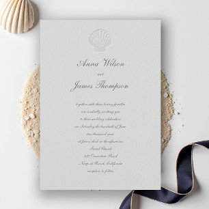 Coastal Nautical Seashell Classic Script Wedding Invitation