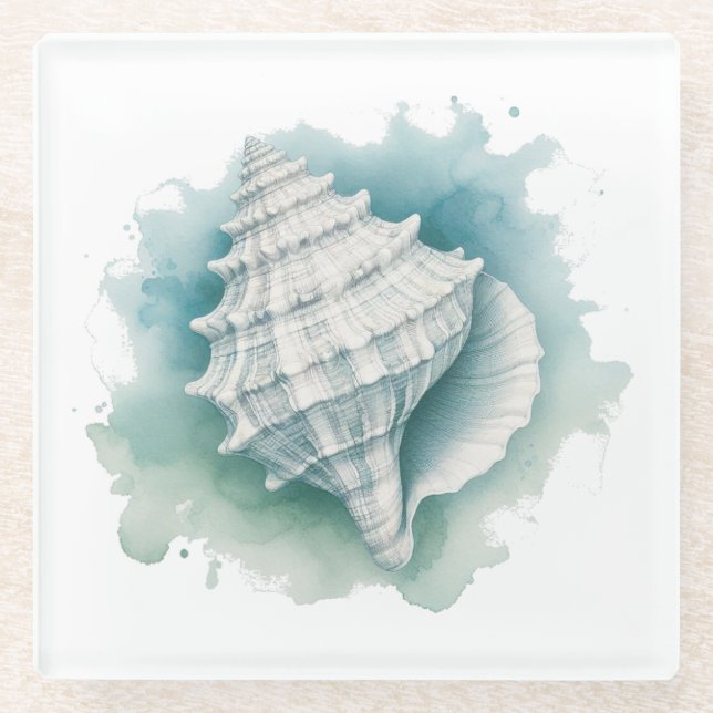 Coastal/Nautical seashell  Glass Coaster (Front)