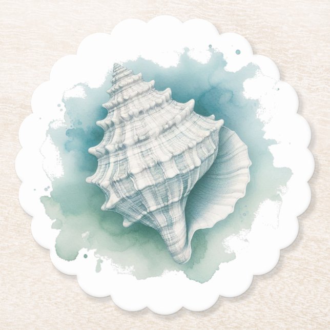 Coastal/Nautical seashell  Paper Coaster (Front)