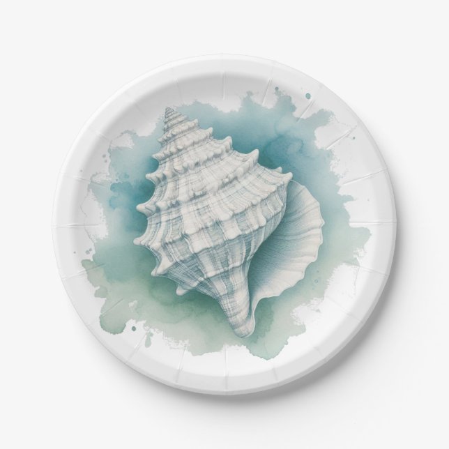 Coastal/Nautical seashell  Paper Plate (Front)