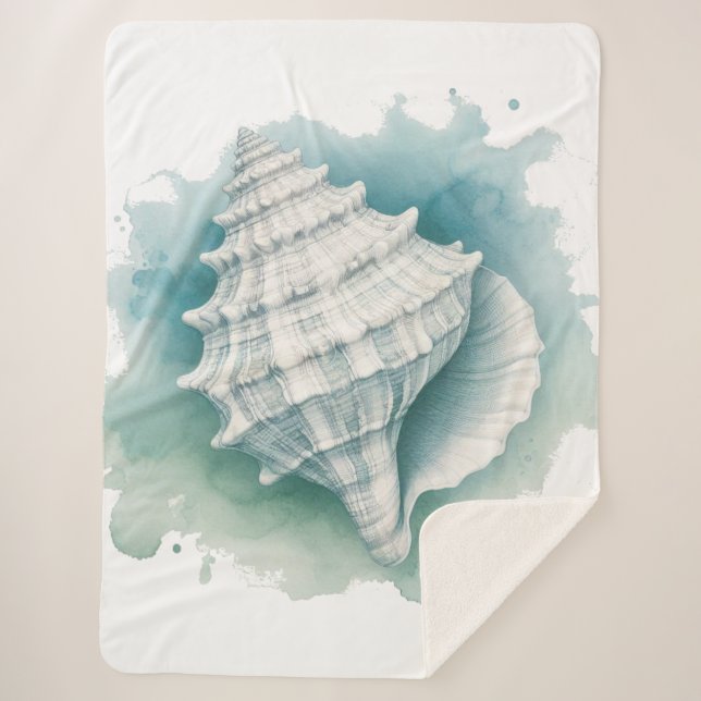 Coastal/Nautical seashell  Sherpa Blanket (Front)