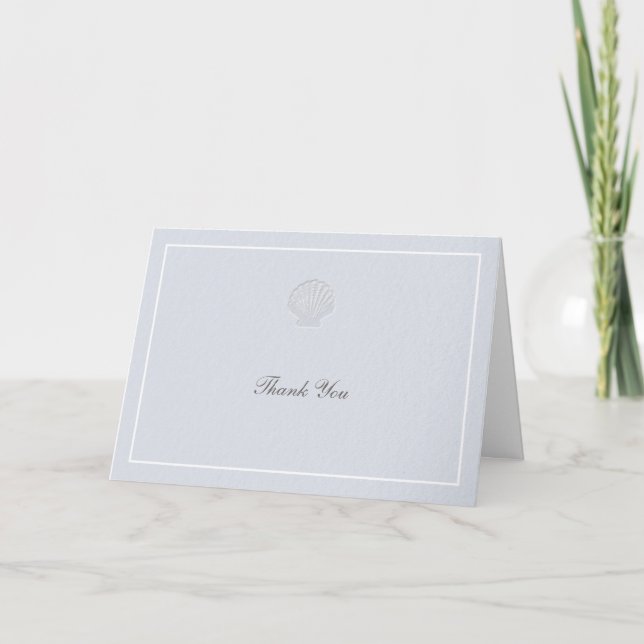 Coastal Nautical Shell Blue White Formal Wedding Thank You Card (Front)