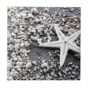 Coastal Nautical Starfish Shell Grey Beach Sand Tile