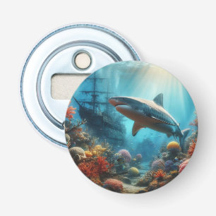 Coastal/nautical tiger shark & coral reef bottle opener