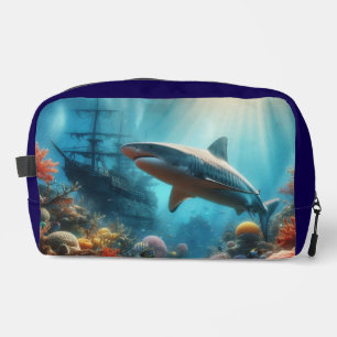Coastal/nautical tiger shark & coral reef dopp kit