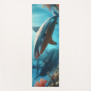 Coastal/nautical tiger shark & coral reef yoga mat