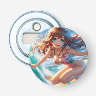 Coastal/Nautical/tropical anime surfer girl Bottle Opener