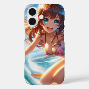 Coastal/Nautical/tropical anime surfer girl iPhone 16 Case