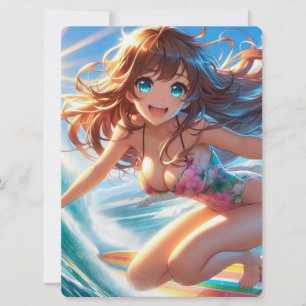 Coastal/Nautical/tropical anime surfer girl Holiday Card