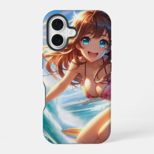 Coastal/Nautical/tropical anime surfer girl iPhone 16 Case