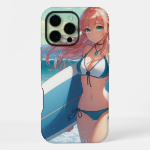 Coastal/Nautical/tropical anime surfer girl iPhone 16 Pro Max Case