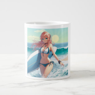 Coastal/Nautical/tropical anime surfer girl Large Coffee Mug