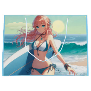 Coastal/Nautical/tropical anime surfer girl Large Gift Bag