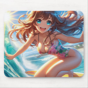 Coastal/Nautical/tropical anime surfer girl Mouse Pad