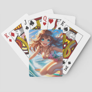 Coastal/Nautical/tropical anime surfer girl Playing Cards