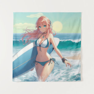 Coastal/Nautical/tropical anime surfer girl Tapestry