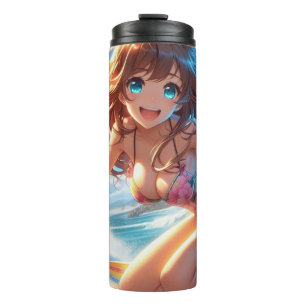Coastal/Nautical/tropical anime surfer girl Thermal Tumbler
