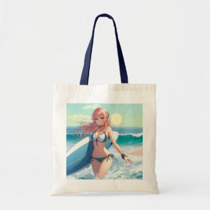Coastal/Nautical/tropical anime surfer girl Tote Bag